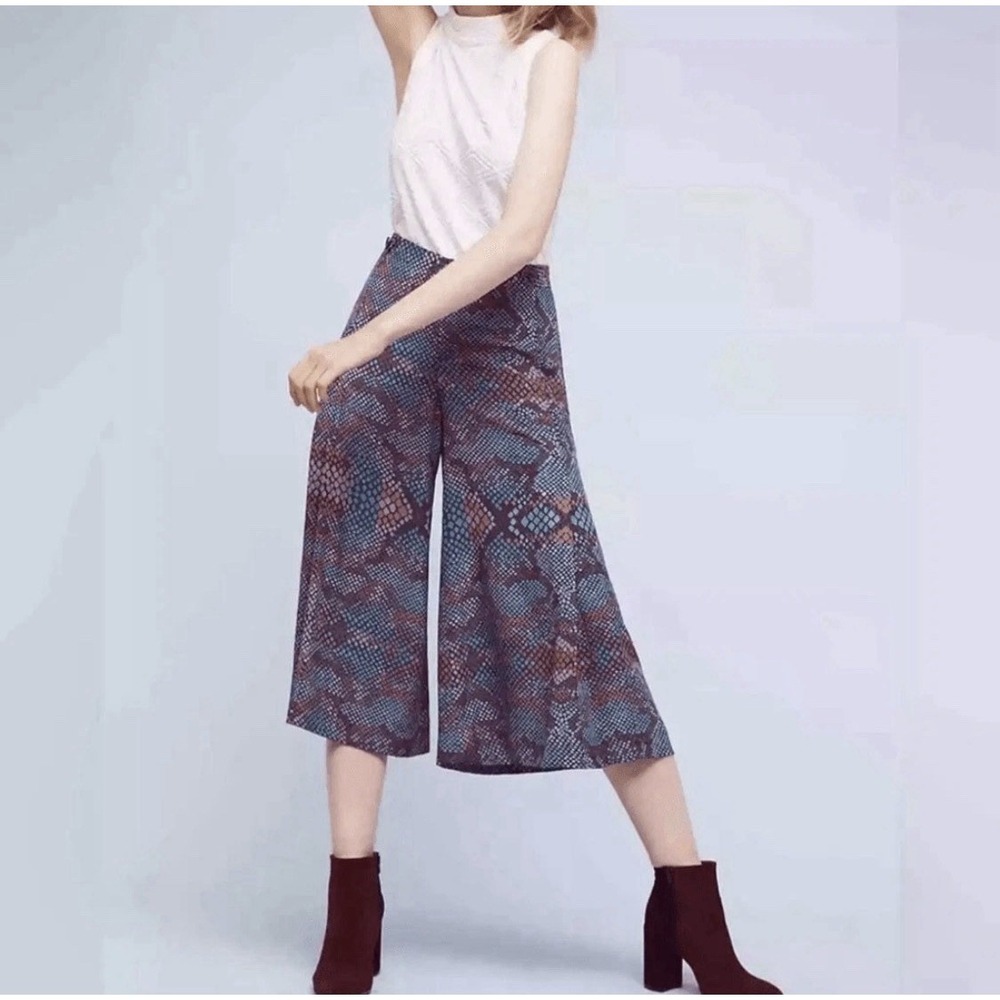 Anthropologie Womens 4 Essential Culotte Wide Leg Cropped Pants Geometric Print - Picture 1 of 5